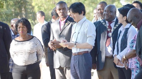 L-R-Nkandu-Luo-left-National-Heritage-Conservation-Commission-Victoria-Falls-site-manager-John-Zulu-Japanese-Imperial-Highnesses-Prince-Akishino-Livingstone-Mayor-Milford-Maambo-and-Princess-Kiko-Akishino L-R-Nkandu-Luo-left-National-Heritage-Conservation-Commission-Victoria-Falls-site-manager-John-Zulu-Japanese-Imperial-Highnesses-Prince-Akishino-Livingstone-Mayor-Milford-Maambo-and-Princess-Kiko-Akishino