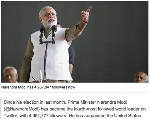 Narendra Modi has 4,967,847 followers now