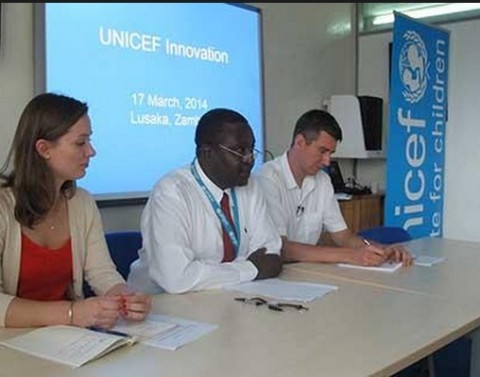 UNICEF Zambia Representative Dr Hamid El-Bashir (centre), announcing UNICEF's 15th Innovation Laboratory