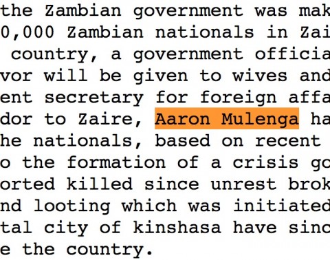 late Zambian ambassador to Zaire, Aaron Mulenga