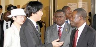 PRINCE Akishino and his wife Kiko with acting President Wynter Kabimba and Foreign Affairs Minister Harry Kalaba (middle) after a meeting at the New Government Complex in Lusaka yesterday. – Picture by MACKSON WASAMUNU.