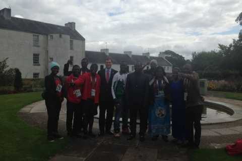 Blantyre MP Tom Greatrex with Commonwealth Games athletes from Team Malawi at the David Livingstone Centre