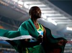 Sydney Siame of Zambia celebrates after the Men's 100m Final of Nanjing 2014 Summer Youth Olympic Games. Photograph: Lintao Zhang/Getty Images