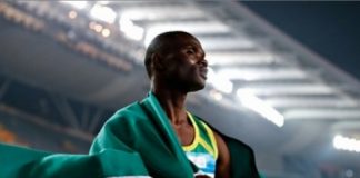 Sydney Siame of Zambia celebrates after the Men's 100m Final of Nanjing 2014 Summer Youth Olympic Games. Photograph: Lintao Zhang/Getty Images