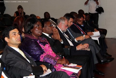 Minister of Tourism and Arts Jean Kapata (second left), UN Under-Secretary-General Gyan Chandra Acharya (left) and other VIPs listening to a presentation at Spanish Mission and Casa Africa organized seminar on Investment and Tourism in Africa on 8 Sept 2014 in New York. PHOTO | Chibaula D. Silwamba | Zambia UN Mission