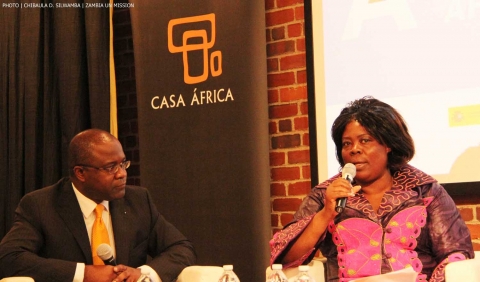 Zambia Minister of Tourism and Arts Jean Kapata (right) and Sierra Leone UN Ambassador Vandi Chidi Minah during Spain's Casa Africa organised panel discussion on Investment and Tourism in Africa in New York on 8-Sept-2014. PHOTO | Chibaula D. Silwamba  | Zambia  UN Mission