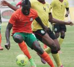Chipolopolo striker Jacob Mulenga Simao Mate of Mozambique