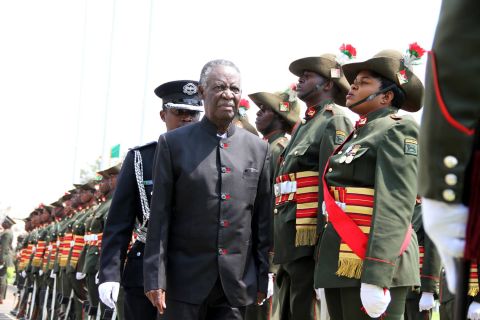 President Sata inspects a guard of honour during the opening of parliament on September 19, 2014 -Picture by THOMAS NSAMA