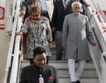 Vice President Hamid Ansari with his wife arrive in Lusaka, Zambia on Tuesday. Photo- PTI
