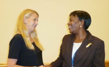 Zambia's Deputy Permanent Representative to the UN Christine Kalamwina and Princess Mabel of Orange-Nassau in The Netherland at UN HQ on Friday 5, September, 2014