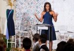 First lady Michelle Obama speaks at the Fashion Education Workshop, Wednesday, Oct. 8, 2014, in the East Room of the White House in Washington.