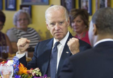 U.S. Vice President Joe Biden speaks with politicians and business owners in a round table discussion on raising the minimum wage at Casa Don Juan restaurant in Las Vegas, October 6, 2014. CREDIT: REUTERS/LAS VEGAS SUN/STEVE MARCUS