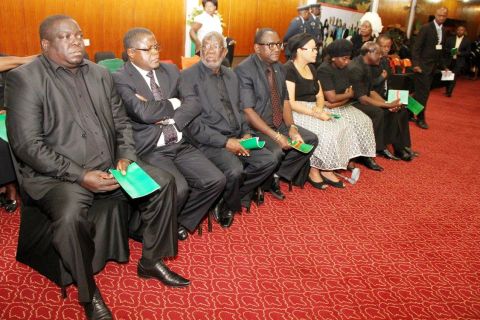 Cabinet ministers and some ministers wives during the Body viewing ceremony of President Sata at Mulungushi International Conference Centre -Picture by THOMAS NSAMA