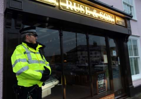 Police outside Ruse & Son butcher's.