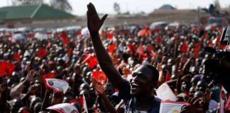 HH campaign rally in Kanyama compound, Sunday, Nov. 23, 2014, in Lusaka, Zambia. (Photo by Jason DeCrow)