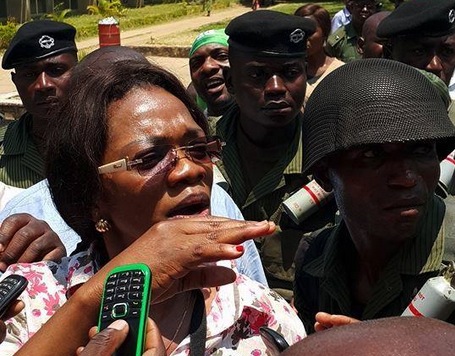 chairperson for Elections Sylvia Masebo escorted by armed police officers stormed Mulungushi Rock of Authority