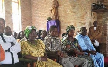 Hon. Egar Lungu, his wife Esther and Members of the Central Committee, Ministers and Members of Parliament attending the Church Service at Mansa Cathedral,,.