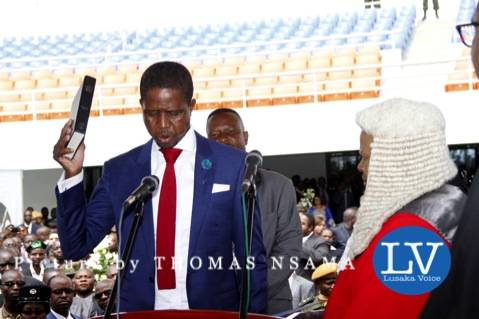 President Edgar Lungu with Acting Chief Justice Lombe Chibesakunda during his Inauguration Ceremony at Heroes Stadium on January 25,2015 -Picture by THOMAS NSAMA photo credit - THOMAS NSAMA. lusakavoice.com
