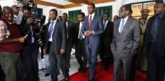 President Edgar Chagwa Lungu with his Zimbabwean counterpart Robert Mugabe at State House in Harare,Zimbabwe on Friday,February 6,2015. PICTURE BY EDDIE MWANALEZA/STATE HOUSE