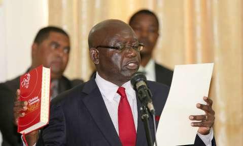 Acting President Ngosa Simbyakula swears in Permanent Secretaries at State House on March 13,2015 -PICTURES BY THOMAS NSAMA AND EDDIE MWANALEZA