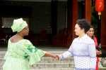 First Lady Esther Lungu being welcomed by China First Lady Peng Liyuan when she visited Bei Reng Village. The Purpose of the First Lady’s visit to the village was to learn more about village modernisation