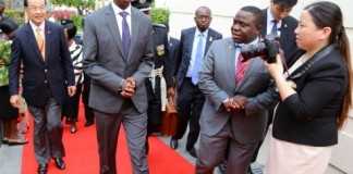 President Edgar Lungu with Mr Harry Kalaba Foreign affairs minister and Mr David Ying General Manager of MGM Grand Hotel in Sanya on Friday 27-03-2015 -PICTURE BY EDDIE MWANALEZA:STATEHOUSE.