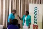 The emcee, Kunda Mando, interviewing the maverick entrepreneur Mawano Kambeu of doctcom Zambia. Mawano is also a Nyamuka Zambia Champion