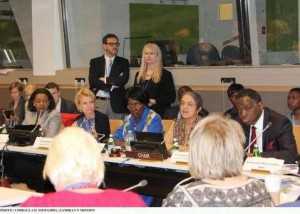 ambia Vice-President Inonge Wina (in blue), UNFPA Executive Director Babatunde Osotimehin (right), development expert Gita Sen (second right, Sweden Minister for Gender Equality Asa Regner (second left) and Malawi Human Rights Commission Grace Malera (left) at UN HQ on 10 March, 2015. PHOTO | CHIBAULA D. SILWAMBA | ZAMBIA UN MISSION