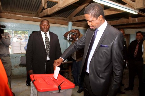 President Edgar Chagwa Lungu casts his voting at Andrew Mwenya Polling Station