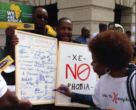 Apr 25 UK #NoToXenophobia march in London - campaigners handing petition to South African High Commission @SABCNewsOnline - Credit - Dan Whitehead ‏@danwnews
