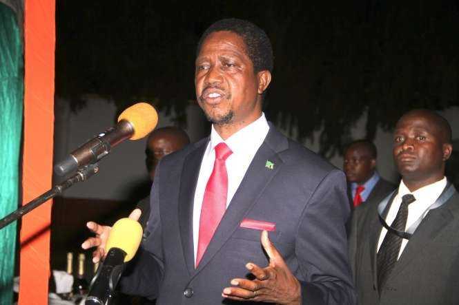 President Edgar Chagwa Lungu addresses Zambians at Zambia's Ambassador to Zimbabwe's residence in Harare on April 29,2015 -Picture by THOMAS NSAMA