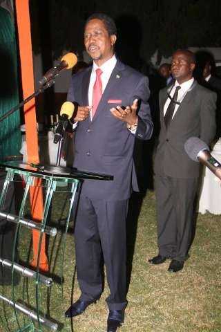 President Edgar Chagwa Lungu addresses Zambia's living in Zimbabwe at Zambia's Ambassador to Zimbabwe's residence in Harare on April 29,2015 -Picture by THOMAS NSAMA