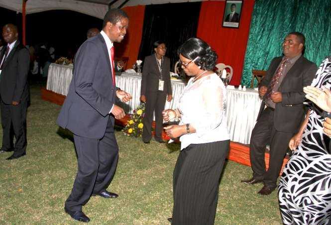 President Edgar Chagwa Lungu and First Lady Esther Lungu take to the dance floor at Zambia's Ambassador to Zimbabwe's residence in Harare where he addressed Zambia's living in Zimbabwe on April 29,2015 -Picture by THOMAS NSAMA