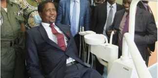 President Edgar Chagwa Lungu having a feel of the Dental Chair during the Commissioning of Michael Chilufya Sata Hospital in Mpika, Muchinga Province on Friday, April 17, 2015. PICTURE BY SALIM HENRY/STATE HOUSE