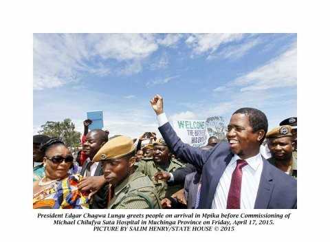 President Edgar Chagwa Lungu upon arrival in Mpika for the Commissioning of Michael Chilufya Sata Hospital in Muchinga Province on Friday, April 17, 2015. PICTURE BY SALIM HENRY:STATE HOUSE