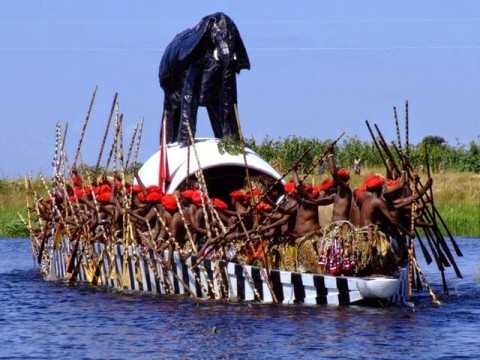 This picture, from the internet, shows the Lozi King's barge and it's 100+ paddlers during the Kuomboka Ceremony.
