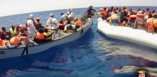 A picture from the Italian navy of one of the migrant rescues. Photograph: Ufficio Stampa Marina Militare / Italian Navy Press Office/Guardian