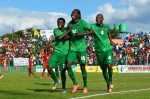 #Fazfootball Image- Kondwani Mtonga celebrates scoring Zambia’s second goal with Jackson Mwanza and Christopher Munthali.