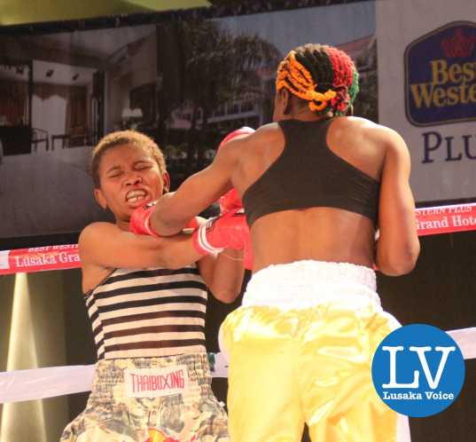Bantam Weight female International non title  Exodus Stable Kasweka Lina vs Tanzania Fatuma Yazadi; Lina won by a knock out.  Referee Mable Mulenga 