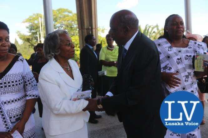 Minister Alexander Chikwanda and late Liwewe's wife Sylvia Liwewe after the memorial service at the Anglican Holly Cross Cathedral - Photo Credit Jean Mandela - Lusakavoice.com