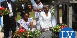 left to right- Son Liwewe , daughter Kwangu Liwewe and widow Sylvia Liwewe (behind are Linda Liwewe Bonsu and husband Victor Bonsu - Photo Credit Jean Mandela - Lusakavoice.com