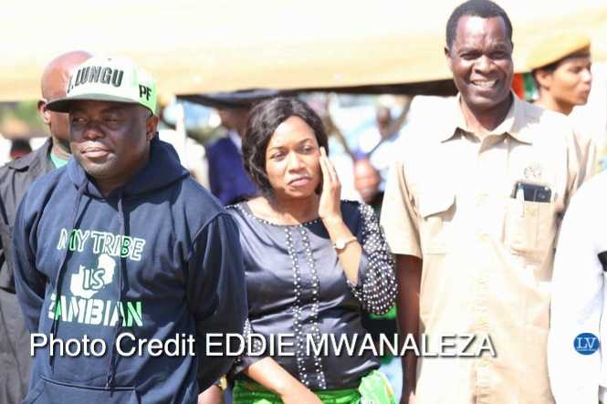 Stephen Kampyongo (l) with Victoria Kalima (c) during a rally for Dora Siliya in Petauke on June 27,2015 -Picture by EDDIE MWANALEZA - Photo Credit EDDIE MWANALEZA 