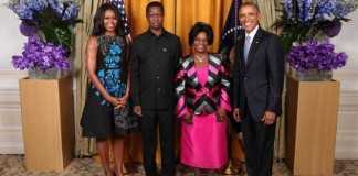President Barack Obama and First Lady Michelle Obama greet His Excellency Edgar Chagwa Lungu, the President of the Republic of Zambia, and Mrs. Esther Lungu during the United Nations General Assembly reception at the New York Palace Hotel in New York, N.Y., Sept. 28, 2015. (Official White House Photo by Lawrence Jackson)