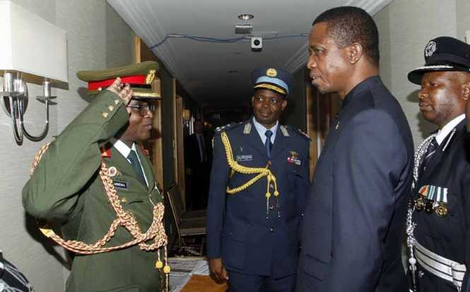 President Edgar Chagwa Lungu (second from right) being welcomed by his Defence Attaches Brig. Gen. Erick Mwewa (left) Brig Gen.Henry Mukuka (centre) at Palace Hotel in New York