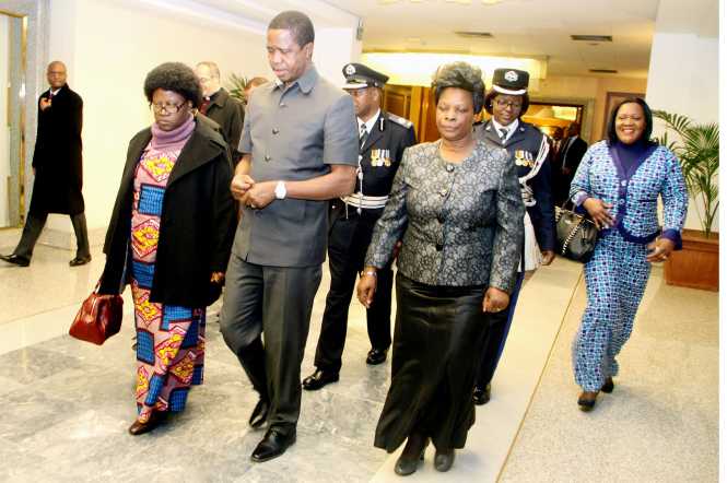 President Lungu and First Lady Esther Lungu flanked by Zambia's Ambassador to Italy Gertrude Mwape (L) on arrival at FCO,Flumicino Airport in Rome , Italy on Thursday, February 4,2016 -Picture by THOMAS NSAMA