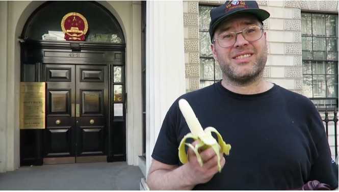 Phil Watson uploaded a video of himself erotically eating a banana outside Chinese Embassy in London