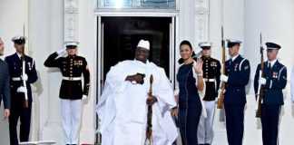 he Gambian Ex-President Yahya Jammeh and First Lady Zineb Jammeh arrive for a dinner hosted by President Barack Obama in Washington, D.C. Susan Walsh / AP