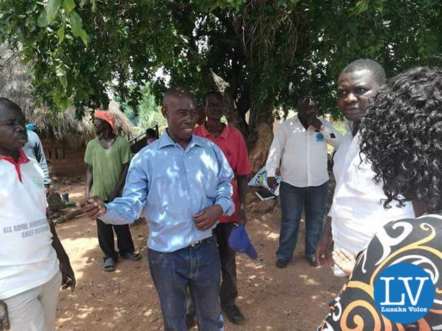 Vincent Nyangu the Luangwa District Chairperson receiving his National Secretary Raphael and his entourage in Luangwa on Saturday