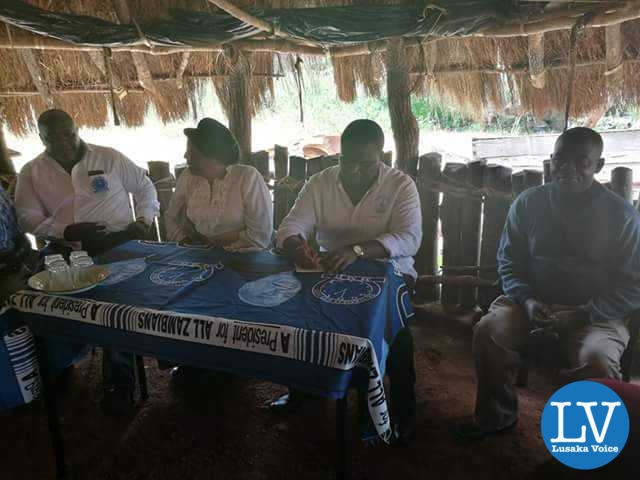 Vincent Nyangu the Luangwa District Chairperson receiving his National Secretary Raphael and his entourage in Luangwa on Saturday