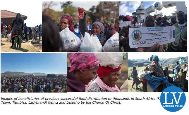 Images of beneficiaries of previous successful food distribution to thousands in South Africa (King Williams  Town, Tembisa, Ladybrand) Kenya and Lesotho by the Church Of Christ.